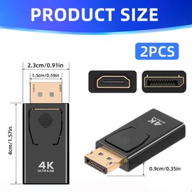 Domicubes 2PCS Displayport to HDMI Adapter, 4K Display Port to Hdmi Port Full HD 1080p Gold-Plated DP to HDMI Converter for HDTV Monitors Projectors Laptops Computer Desktop DP Male to HDMI Female