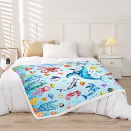 jejeloiu Sea Animals Plush Throw Blanket Throw 50"x60" Ocean Creature Themed Dorm Decor Sea Fish Decor for Couch Bed Sofa Gift for Mom Adults Women Comfort Warmth Soft Underwater World Fleece Blankets