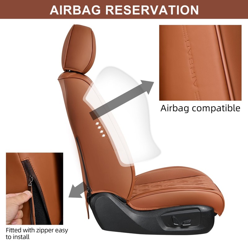 TINRAIYANG Car Seat Covers Front Pair, Breathable Leather Automotive Front