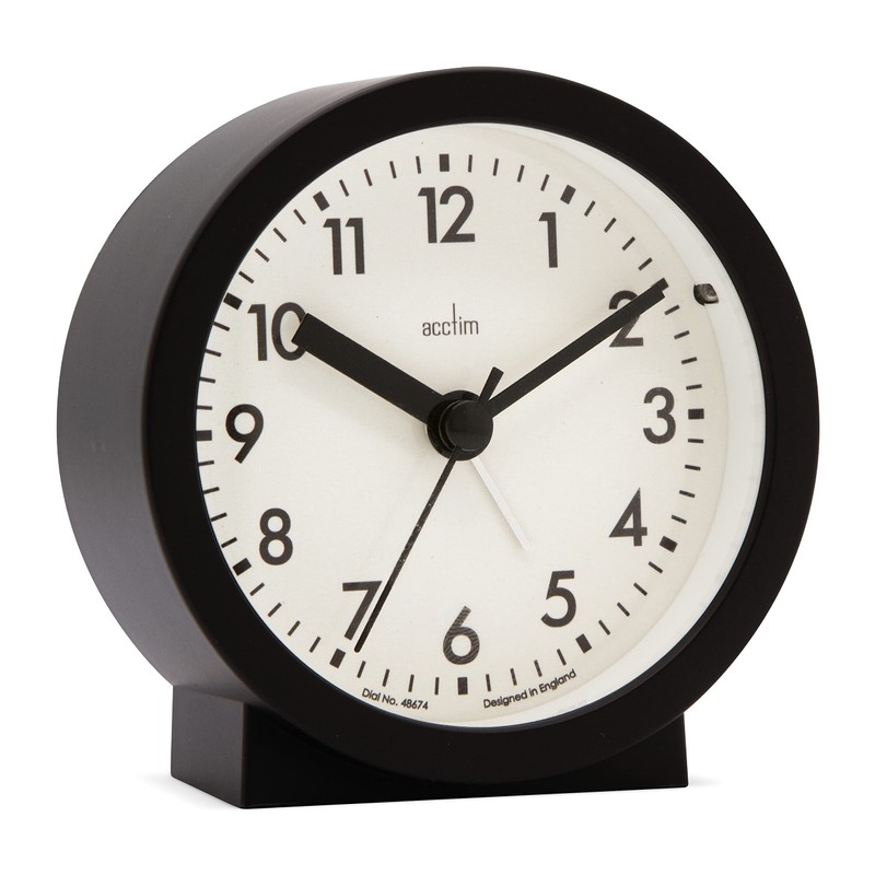 Acctim Gaby Small Analogue Contemporary Bedside Alarm Clock (Black)