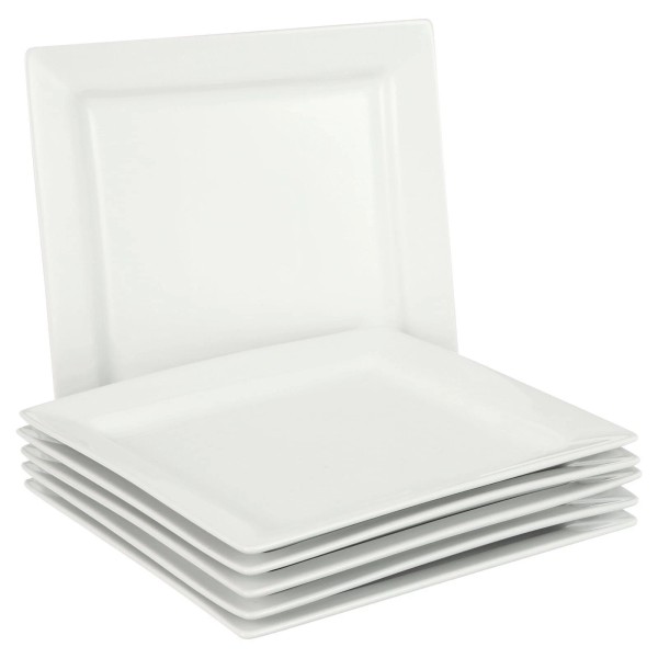 Unbranded Square Porcelain Dinner Plates White Set of 6 Microwave