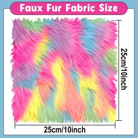 Rainbow Faux Fur Fabric Squares, 10x10 Inches Fluffy Faux Fur for DIY Crafts, Fashion Design, Beard, Sewing, Cosplay Costumes, Seat Pads, Rugs, Pillows and Home Decoration Projects