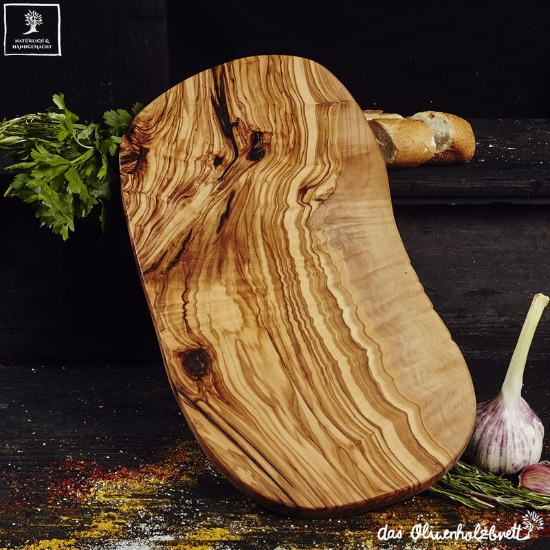 Olive wood chopping board with natural edge, 30cm