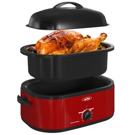 Sunvivi Electric Roaster,20 Quart Roasting Oven with Self-Basting Lid Removable Pan,Turkey Roaster Oven with 150 to 450F Temperature Control Cool-Touch Handles,Red