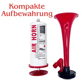 Metal Fanfare Compressed Air Horn, Air Horn, Signal Horn, Megaphone, Stadium Tool, Handball, Football, World Cup, Hand Siren, Fog Horn, Red (Red)