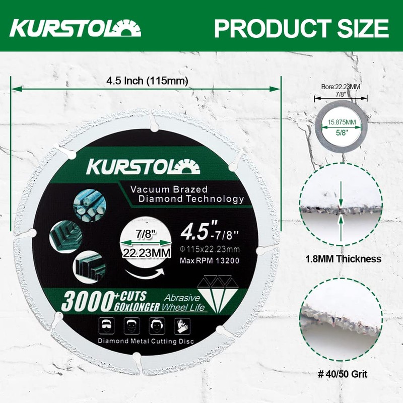 KURSTOL Diamond Metal Cutting Wheel - 2pcs Diameter 4-1/2" (115mm)
