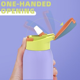 Saseum Water Bottle with Straw, 24 oz Free-Sip Double-Wall Vacuum Insulated Stainless Steel Bottle, One-Click Open Design with Soft Silicone Spout, BPA-Free, Ideal for School, Sports & Travel