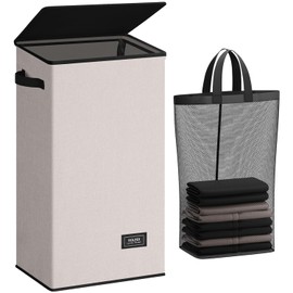 SOLEDI Laundry Hamper with Lid 100L Large & Tall Collapsible Laundry Basket, Clothes Hamper with Bag Removable Easy to Carry, Dirty Hampers for Bedroom, Bathroom, Dorm, College,Light taupe