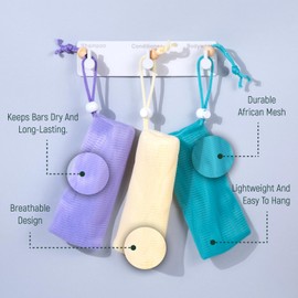 BAMBOEARTH Exfoliating African Mesh Net - in Shower Shampoo Conditioner Body Wash Foaming Bubble Bag Soap Saver Holder - Bath Scrubber Cloth Pouch Facial Cleaning Tool - Extends Bar Life (Nets)