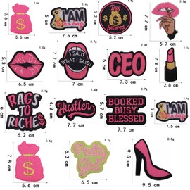 Pretty Girl Patches Embroidered Month Lipstick Purse Iron on Patch Sunflower Heart Star Butterfly Smile Lightning Sew on Applique DIY Clothing Jackets Hat Bag Jeans Backpack Craft (Style 1 (15pcs))