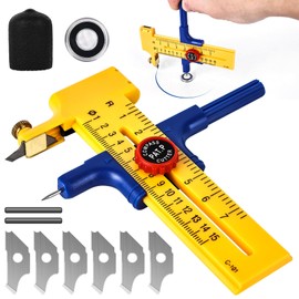 Circular Paper Cutter, Circle Cutter for Circles of 1-30 cm, Compass Cutter with 6 Blades Compass Cutter for Cutting Paper Cardboard Leather, Round Cutter Made of Plastic