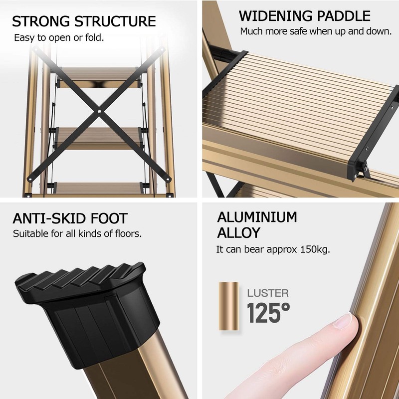 GameGem Lightweight Aluminum 4 Step Ladder Folding Step Stool Stepladders