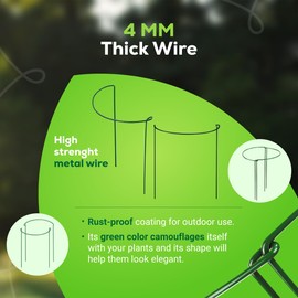 Ruicastle, 6 Pack Plant Support Stakes, Half Round Plant Support Stakes, Metal Plant Stake, Peony Cages and Supports, Potted Plants, Cage for Tomato,Hydrangea,Flower Outdoor, 9.84" W x 15.74" H