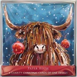 Pack of 6 Charity Christmas Cards (PH-CHPT0067) - Rainbow Coo, Highland Cow - Artistic Cards from Paper House