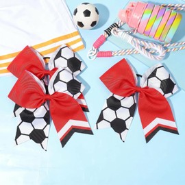 12 PCS Soccer Cheer Bows for Girls, 8" Large Hair Bows Cheerleading Bows Bulk Elastic Band Ponytail Holder Soccer Hair Accessories for Teen Girls Soccer Team (Red)