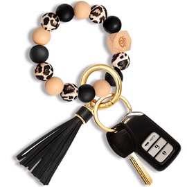 NVENF Silicone Key Ring Bracelet Bangles for Women Portable House Car Keys Ring Holder (Leopard+Black)