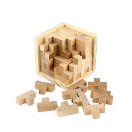 3D Wooden Brain Teaser Puzzle Cube Wooden Puzzles T-Shaped Jigsaw Logic Puzzle Game Puzzles Educational Toy for Kids and Adults (Natural)
