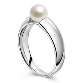 Materia #SR-98 Women's Solitaire Ring 925 Silver with White Pearl Rhodium-Plated Including Ring Box, Pearls (shell pearl)