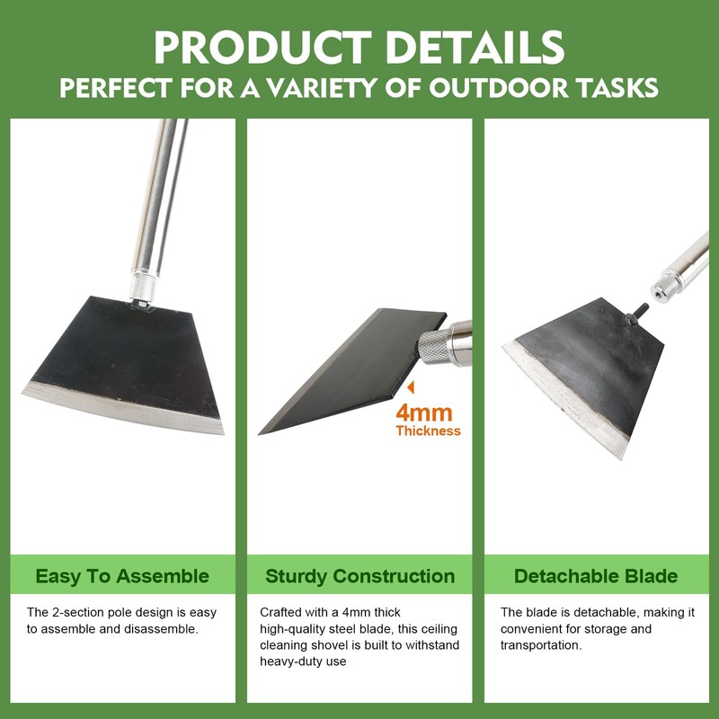 84" Garden Shovel Cleaning Floor Scraper, Weed Removal Tool, Long