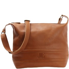 LECONI LE0064 Women's Shoulder Bag Natural Soft Leather Handbag 33 x 28 x 10 cm, Cognac