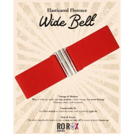 Ro Rox Florence Vintage Belt | Elasticated Belt For Women | Retro Wide Belt | Nurse 50's Style Belt | Belt With Stretch | Ladies Belts For Dresses With Silver Buckle, Red, M