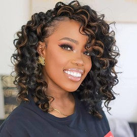 ToyoTree Ocean Wave Crochet Hair - 9 Inch 8 Packs Brown Highlight Short Curly Deep Wave Crochet Hair, Synthetic Ocean Wave Braiding Hair Extensions (9 Inch,P4/30-8P)