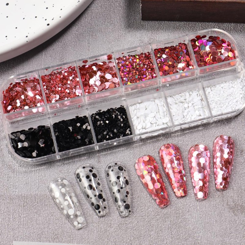 2 Boxes 18 Grids Polka Dots Nail Sequins for Nail