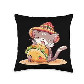 Funny Taco Cat Gifts For Women Men Kids Cute Taco Cat Accessories Mexican Food for Women Men Throw Pillow, 16x16, Multicolor