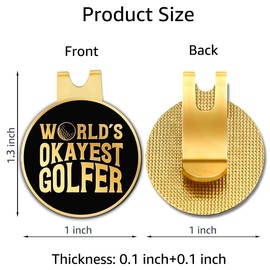 Hafhue World's Okayest Golfer Black Gold Golf Ball Marker with Hat Clip, Funny Golf Accessories and Golf Gifts for Men Women Mom Dad Grandpa, Birthday for Golf Fan Golfer Golf Lovers