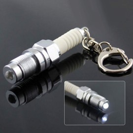1Pc Fashion LED Key Chain Spark Plug Keychain Mini Car Parts Keyring Gift - White GlobalDeal Direct