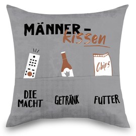 EMITUOFO Männer Kissenbezug mit 3 Taschen, 45 x 45cm Männerkissen Zierkissenbezug Männer für Papa Vater Kollege Freund Geburtstagsgeschenk