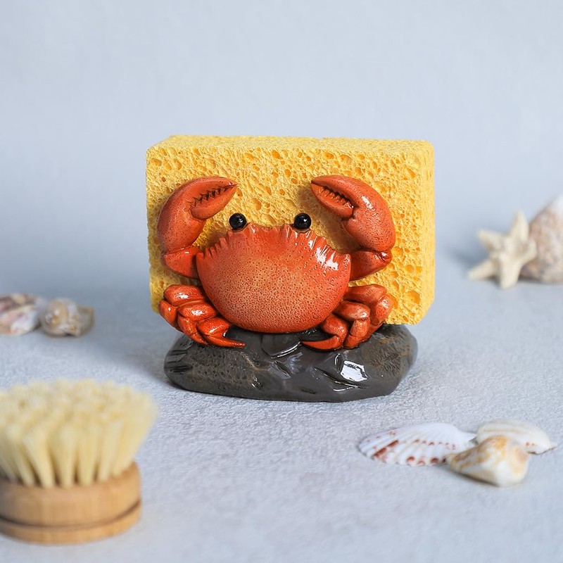 WAIT FLY Resin Crab Sponge Holder for Kitchen Sink Counter,