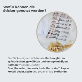 Rub-On Sticker "Lehrerin mit Herz" sand Regenbogen A6 RANDLOS | geeignet für Raysin, Keraflott oder Glas | Rub Ons Aufkleber zum Basteln und Dekorieren | für Selbstbedienungshäuschen