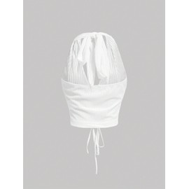 Verdusa Women's Going Out Halter Corset Tops Sleeveless Lace Up Open Back Crop Top White 3X-Large