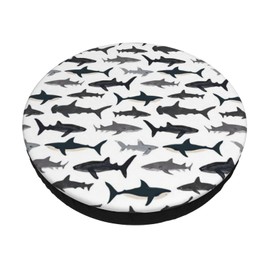 LBHH Sharks Nautical Boys Bar Stool Cover Round Seat Cushion with Elastic Washable and Non Slip Bottom for Barstool Padded Chair Dustproof Slipcover 12 Inch - One Cushion Only