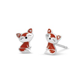 Boma Jewelry Sterling Silver Fox Stud Earrings with Hand Painted Red Orange Resin
