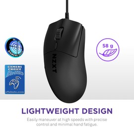 NZXT Lift 2 Symm | Lightweight Symmetrical Wired Gaming Mouse | Lightweight 58 g Design | 8K Polling Rate | Optical Switches | 26K DPI Optical Sensor | 100% PTFE Feet | Black