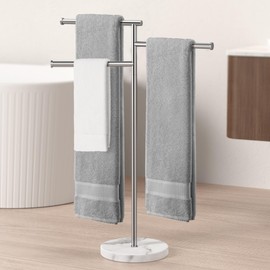 KES Free Standing Towel Racks for Bathroom, 3 Swivel Bars 40-Inch Bath Towel Rack Stand with Weighted Marble Base, Premium 18/8 Stainless Steel Polished Finish, BTH219
