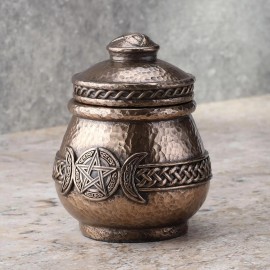 3 1/2 Inch Triple Moon Pentagram Apothecary Jar Cold Cast Resin Bronze color