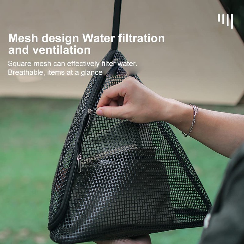 Camping Dry Net, Durable Triangle Hanging Bag with Hook, Camping