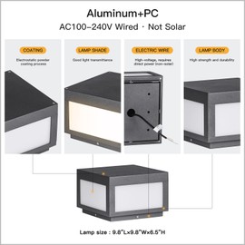 MVBT Outdoor Post Lights Hard Wired, 9.8" Pillar Lights Waterproof, AC100-240V LED Column Lamp, Electric Modern Fence Deck Cap Lantern 3000K Lighting for Patio Garden Driveways Entrances Posts