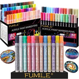 FUMILE Acrylic Paint Pens, 120 Colors Acrylic Paint Marker Pen Set include Metallic Color (28 PCS), Blink Color (12 PCS) and Normal Color (80 PCS). Ideal for Rock Wood, Metal, Plastic, Glass, Canvas, Ceramicï¼Easter Egg and more Painting, Bright Color, 