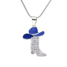 Pingyongchang Rhinestone Western Boots Pendant Necklaces Enamel Hat Bohemian Rodeo Silver Disco Clavicle Chain Chokers for Women Men Friendship Valentine's Day Mother's Day Holiday Gifts-Blue