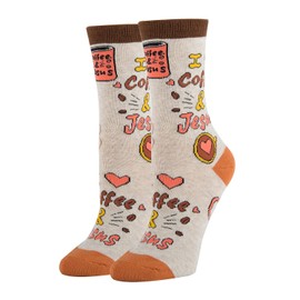 ooohyeah Women's Novelty Crew Socks, Crazy Funny Cotton Dress Socks Christian Gift - Coffee & Jesus