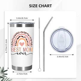 Best Mom Ever Tumbler 20oz, Insulated Coffee Cup with Cleaning Brush and Straw, Mama Travel Cup, Birthday Presents for Mommy, Water Cup from Daughter, Best Mom Gifts for Mother's Day