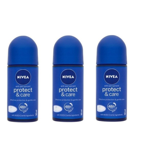 3x Nivea Protect & Care Anti-perspirant Deodorant Roll On for Women (Pack of 3)