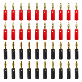 40Pcs Gold Plated Banana Plugs Audio Jack Speaker Wire Cable Screw Connector 4mm (20 Black + 20 Red)