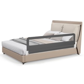 GLACER Foldable Bed Rail for Toddlers - 71" Bedrail w/Safety Straps, Child Lock & Removable Oxford Cover, Swing Down Baby Bed Rail Guard for Crib, Full, Twin, Double, Queen & King Bed (Grey, 1 Pack)