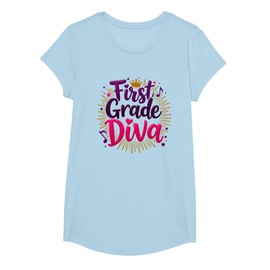 First Grade Diva Sparkle Queen Girls Back to School Gift T-Shirt, Girls, Baby Blue