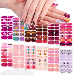 12 Sheets Pink Red Halloween Nail Stickers for Women, Gradient Halloween Nail Polish Stickers Nail Art Strips Spider Ghost Bat Nail Polish Strips Halloween Holiday Nail Gel Wraps